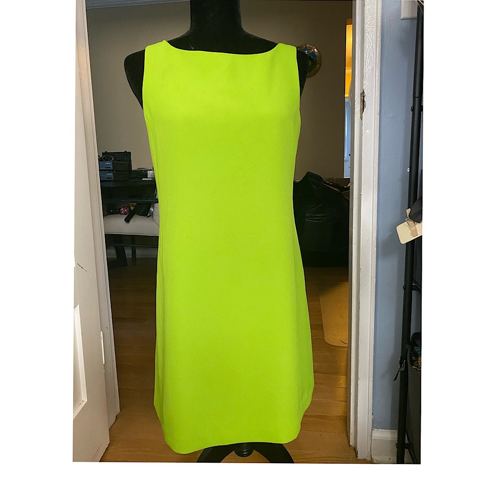 90s lime green square neck dress!